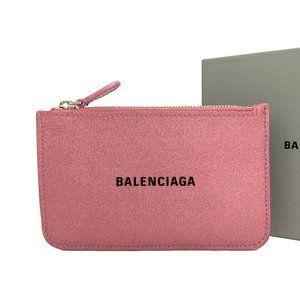 BALENCIAGA Logo Leather Coin Card Holder/6P0594